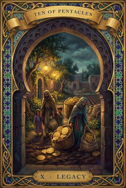 عشرة الدنانير, TEN OF PENTACLES